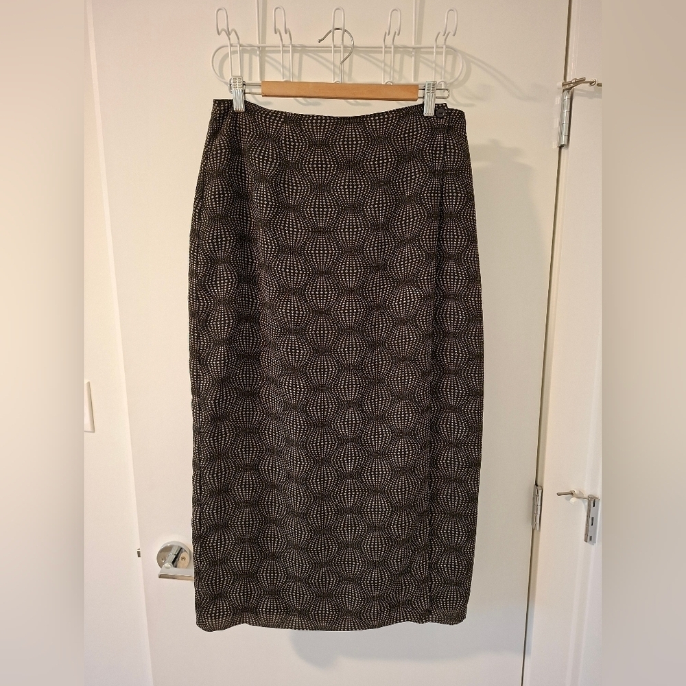 Vintage 90's Black Graphic Print/Polka Dot Maxi Wrap Skirt (Size 14 Petite)